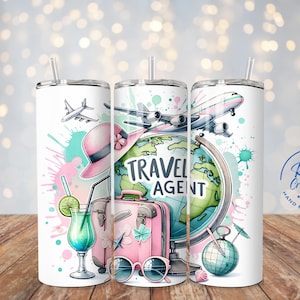Travel Agent Luggage And Airplane Tumbler, Wanderlust Gift For Travel Lovers, Travel Vacation Tumbler, Flight Attendant Tumbler,
