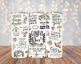 Spanish Christian Tumbler: Mujer De Fe, Bible Verse 20oz Insulated