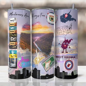 West Virginia 20oz Tumbler, Home State Skinny Tumbler, West Virginia Souvenir For Him Or Her, For Hot And Cold Drinks, To-Go Travel Tumbler