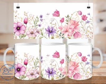 Floral Pink Coffee Mug, 11oz Tea Cup