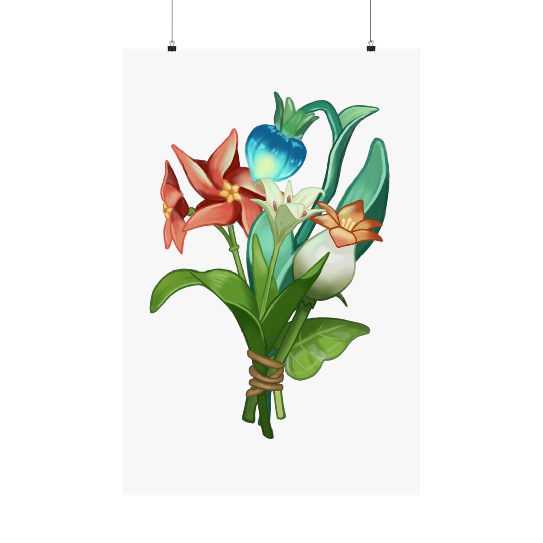 Genshin Impact Mondstadt Flower Bouquet white BG Digital Etsy