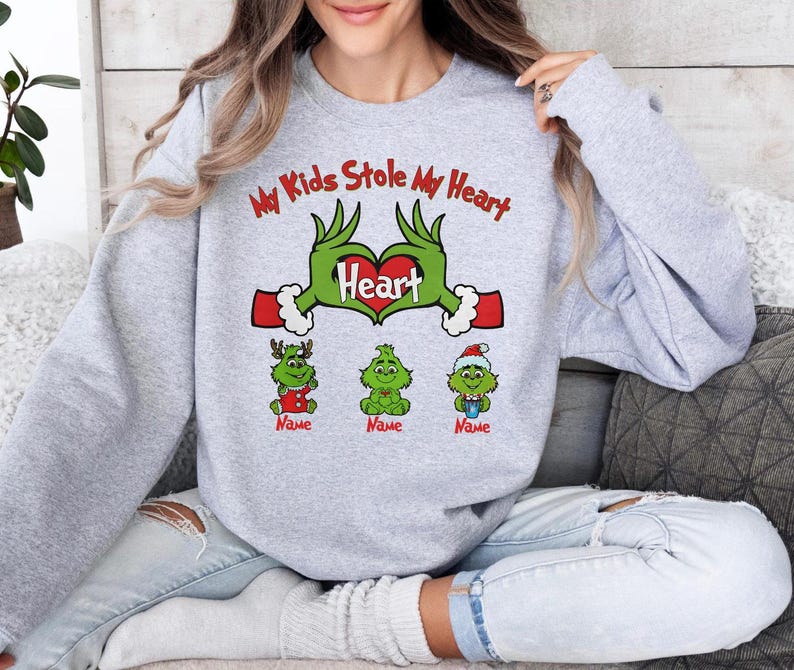 Christmas Kids Name Sweatshirt, Personalized My Kids Stole My Heart