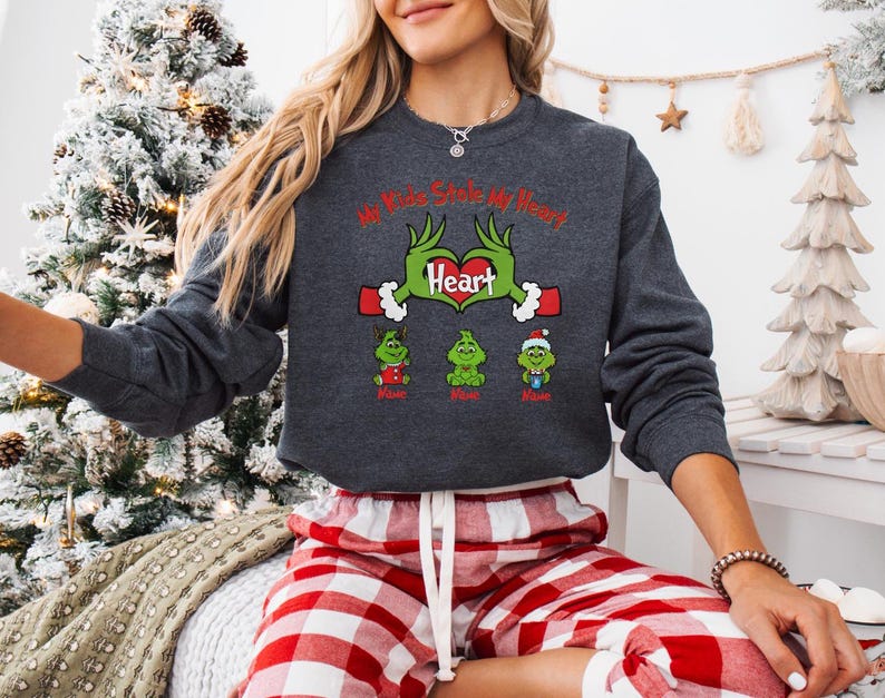 Christmas Kids Name Sweatshirt, Personalized My Kids Stole My Heart