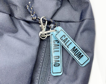 Contact Number Safety Keychain, License Plate Gift, Mobile Number Emergency Contact, Self Care Children Teen Safety Gift, Call Mum, Call Dad