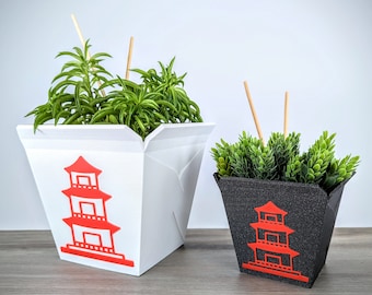 Takeout Planter - Chinese Box Planters, Chopsticks Included, Take Out Plant Pot