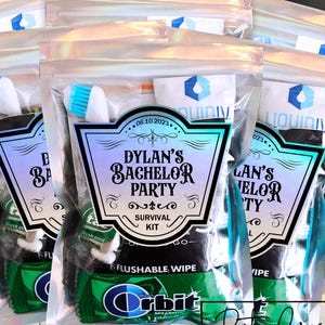 Personalized Bachelor Party Favor Sticker Bag Unique BachBash Groomsmen Bridal Party Survival Hangover Kit Bag, Custom Bachelor Favors Gift