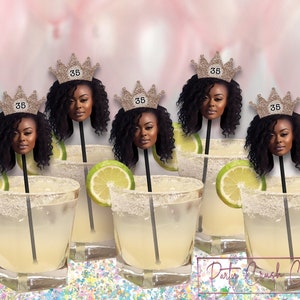 Custom Face Photo Cocktail Drink Stirrer, Adult 30th 21st 35th 40th 50th 60 Birthday Party Decoration Favor Personalized Swizzle Stir Stick