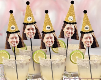 Custom Face Photo Drink Stirrers: Fun Birthday Party Favor Decorations, 18 21 25 30 40 50 60