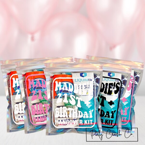 Personalized Hangover Recovery Kit Mylar Bag 21st Birthday Party Favors Gift, Custom Adult 30th 35th 40th 50th 60th for her