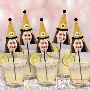 Birthday Custom Face Photo Cocktail Drink Stirrer, Adult 30th 21st 35th 40th 50th 60 Party Decoration Favor Personalized Swizzle Stir Stick