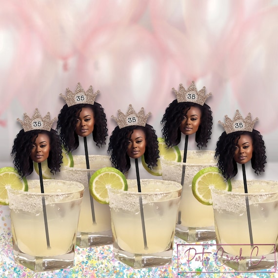 Custom Face Photo Cocktail Drink Stirrer, Adult 30th 21st 35th 40th 50th 60 Birthday Party Decoration Favor Personalized Swizzle Stir Stick