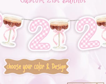 21st Birthday Banner Party Decoration Freshly Twenty One Finally Expresso Martini Glass Alcohol Themed Gingham