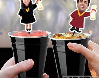 Custom Face Photo Graduation Drink Stirrer Party Decoration Favor Class of 2026 High School College Graduate Funny Personalized  Stir Stick