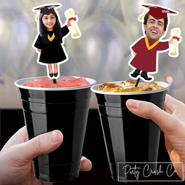 Custom Face Photo Graduation Drink Stirrer Party Decoration Favor Class of 2026 High School College Graduate Funny Personalized  Stir Stick