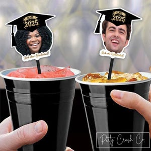 Custom Photo Graduation Cap Drink Stirrer Party Decoration Favor Class of 2025 High School College Look who Graduate Personalized Stir Stick