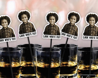 Custom Face Photo Drink Stirrers: Birthday Party Decor