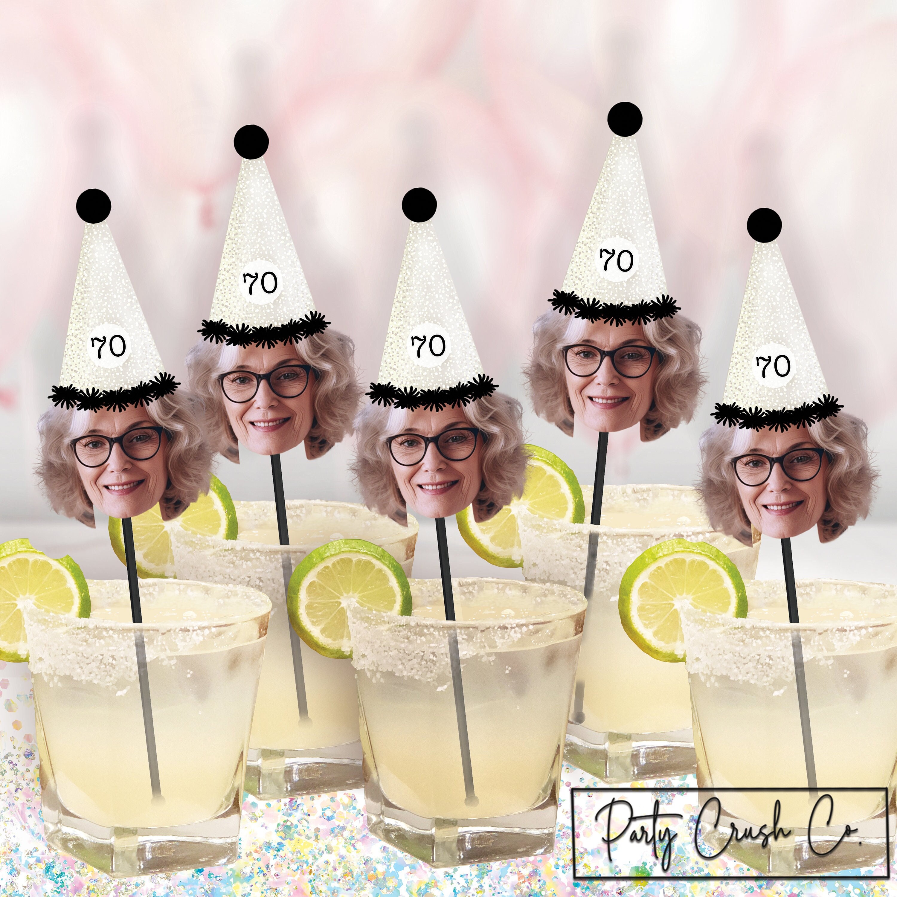 Fun Birthday Custom Face Photo Cocktail Drink Stirrer, Adult Mom Dad Wife 70th 30 21st 35 40 50 60 Party Decoration Favor Swizzle Stir Stick