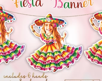 Custom Face Fiesta Birthday Banner: Personalized Mexican Party Decoration