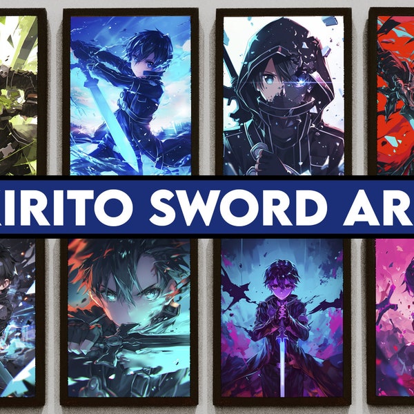 Printable Kirito Sword Art Online Poster, bundle set printing wall art, Anime Party Decor, Instant Download Anime Print, Gaming Room Decor