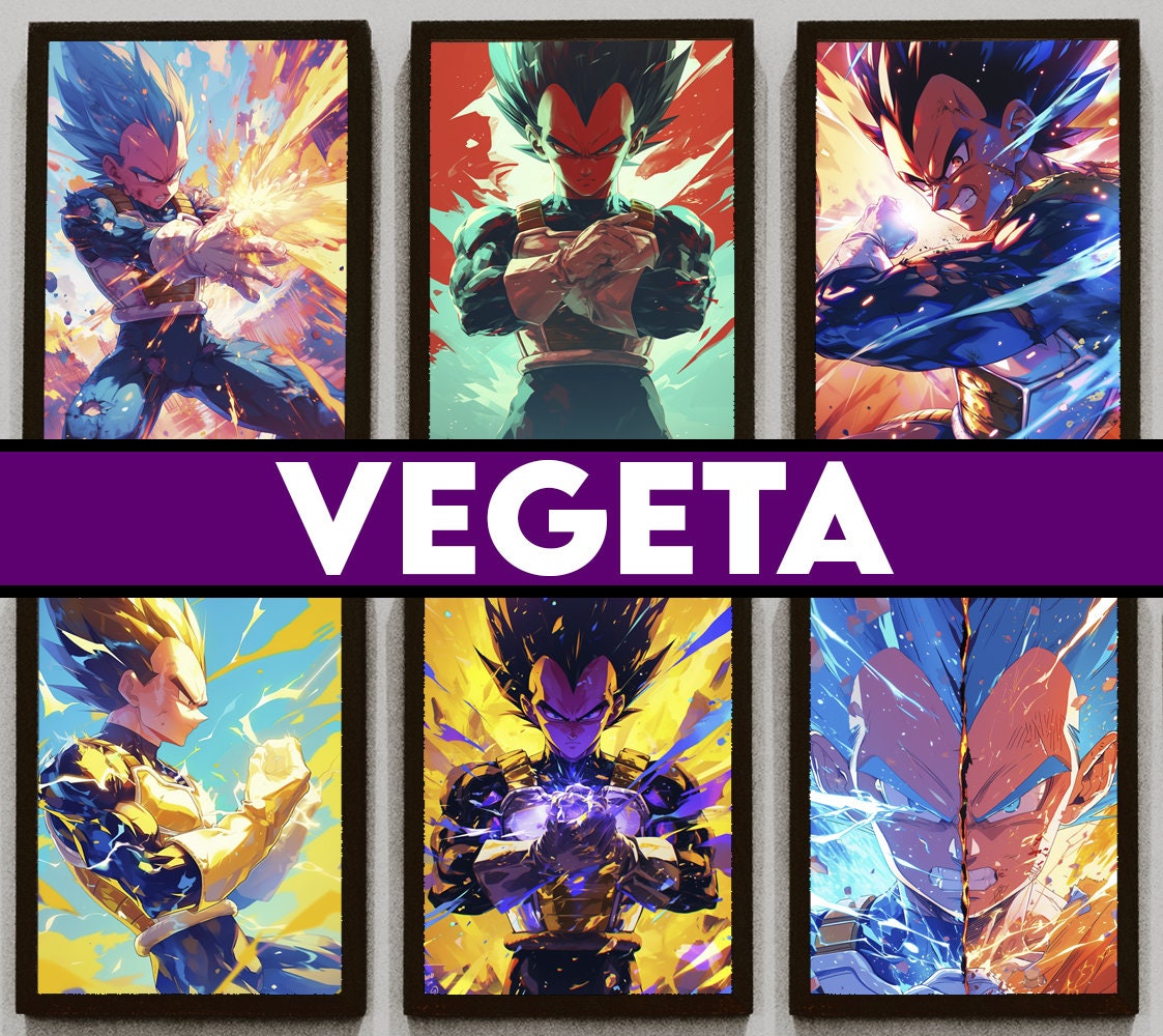 Printable Vegeta Poster, DBZ Anime Poster, Printable Wall Art, Home Decor, Bundle PNG Set of ...