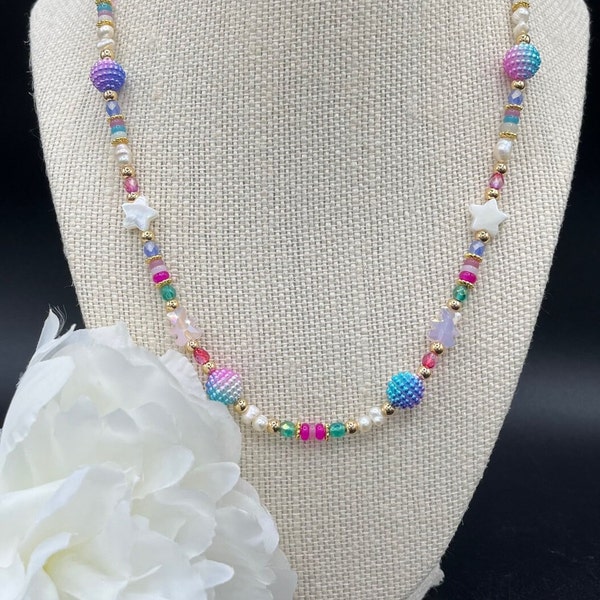 Celestial bear necklace, for women, Trending, gifts for her, beaded jewelry, beaded necklaces, pink jewels, teen girls, popular, unique