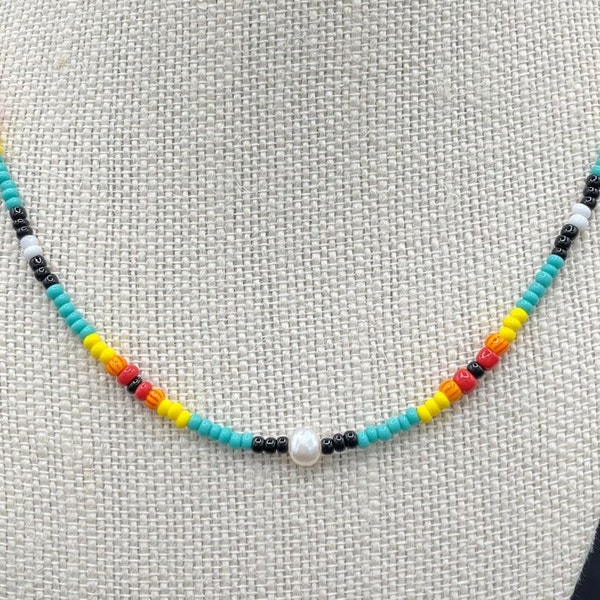 Southwestern beaded necklace, Handmade, seed bead jewelry, gifts for her, for women, teen girls, vibrant, bright, Trending, beaded necklaces