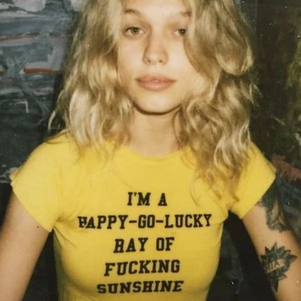 I'm a Happy-Go-Lucky Ray of Fucking Sunshine Iconic Funny Tee-Shirt, Slim Fit