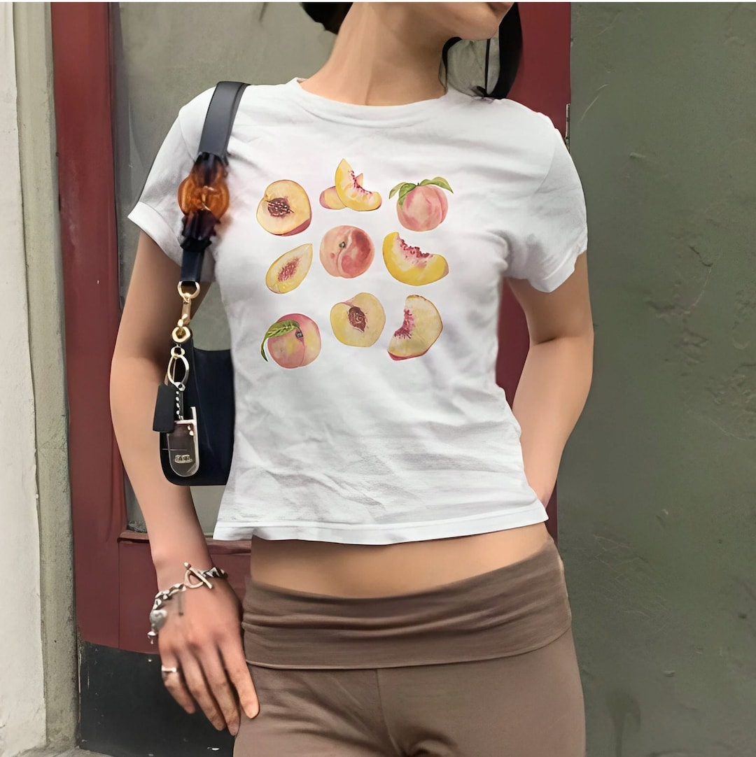 Peaches Baby Tee Graphic Crop Top Etsy