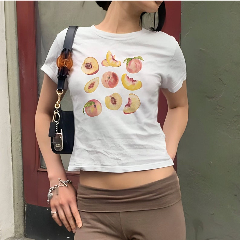 Peaches Baby Tee Graphic Crop Top image 1