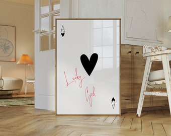 Lucky Girl Ace of Hearts Digital Download Wall Art