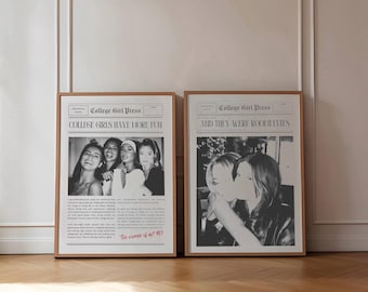 CUSTOM Newspaper Print Wall Art For College Dorm and Roommates, Set of 2