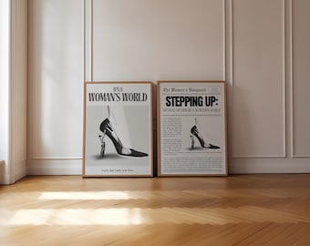 It&#39;s A Woman&#39;s World Newspaper Wall Art Bedroom Decor, Digital Download Printable Set of 2