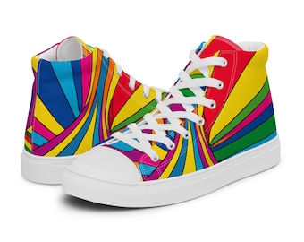 PRIDEZ | AI-Art Womens Sneakers | All Over Rainbow Print | Rave Sneakers | Shoes | Colorful Sneakers | Festival Footwear