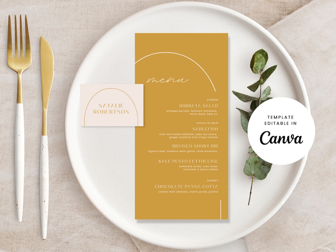 Colorful Bold Arch Wedding Event Menu and Placecards Sign Canva ...