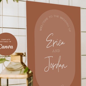 Welcome to Our Wedding Sign Canva Template Terracotta Rust Red Welcome Sign Modern Oval Welcome Stationery Print Classic Simple - Terra
