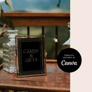 Wedding Event Guestbook Cards and Gifts Sign Template Black Gold Art Deco Gatsby Modern Tables Stationery Template Print Classic - Deco