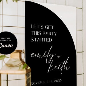 Welcome to Our Wedding Sign Canva Template Moody Black White Welcome Sign Arch Modern Welcome Stationery Print Classic Simple  - Cleo