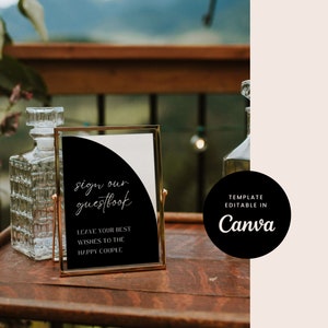 Wedding Event Guestbook Cards and Gifts Sign Template Black White Arch Script Simple Modern Tables Stationery Print Classic DIY Bride - Cleo