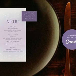 Wedding Event Menu and Placecards Sign Canva Template Pastel Purple Color Gradient Funky Avant Basic Y2K DIY Stationery Print - Haze