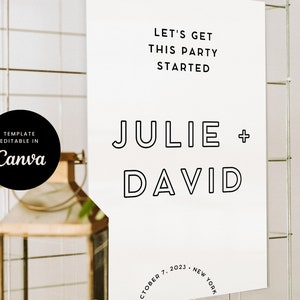 Welcome to Our Wedding Sign Canva Template White Black Sleek Welcome Sign Modern Welcome Stationery Template Print Classic Simple  - Blanc