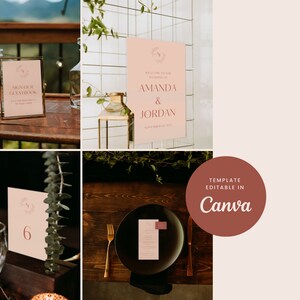 Kombi Schild Vorlage Rosa Blumen Monogramm Valentine Canva Willkommensschild Modern Menü Platzkarten Platzkarten Papeterie Druck - Amore