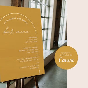 Menú de bar Signo de boda Plantilla Canva Signo de bienvenida colorido brillante Arco moderno Bebidas Saludos Plantilla de papelería Impresión Amarillo Naranja - Nova