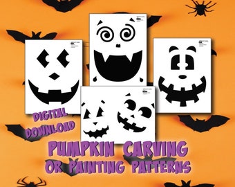 Halloween Pumpkin Carving or Painting Pumpkin Faces Stencil Printable Pattern Template in pdf
