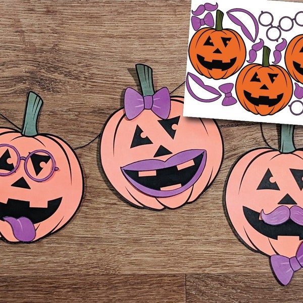 Halloween Activity Pumpkin Decorating or Garland Banner with Attachable Accessories Printable Pattern Template in pdf Halloween Party