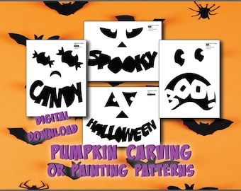 Halloween Pumpkin Carving or Painting Pumpkin Word Faces Stencil Printable Pattern Template in pdf