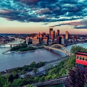 Pittsburgh Skyline- Duquesne Incline- Mount Washington- Trolley Car- Skyline- Bridges- Landscape- Nature- Urban- Modern- Pittsburgh Gifts