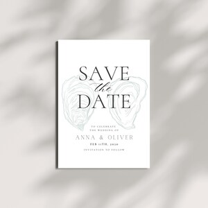 Plantilla para guardar la fecha con temática de ostras / Invitación minimalista de boda costera / Descarga digital editable