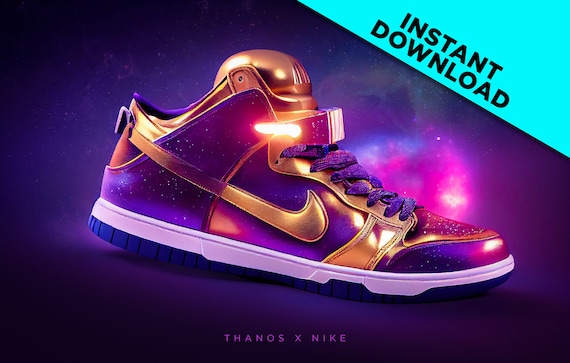 Arte digital imprimible de Thanos x Nike Avengers Sneaker Etsy