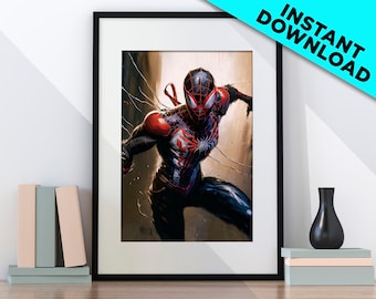Printable Spider-Man Miles Morales Art Poster Painting, Unique Superhero Prints, Superhero Art, Spiderman poster, Instant Digital Download
