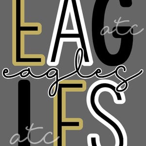 Eagles, Stacked, School Mascots, Black/Gold, PNG, Digital Download